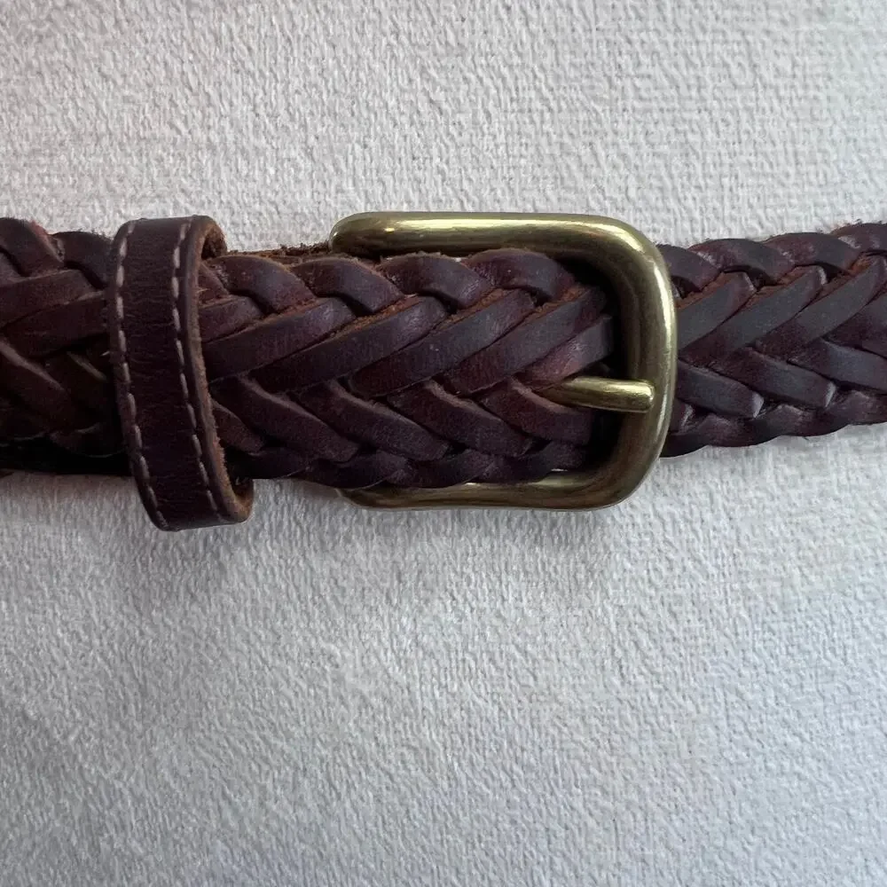 Vintage Braided Brown Genuine Leather Belt Size 39 Made in Mexico Woven Unisex